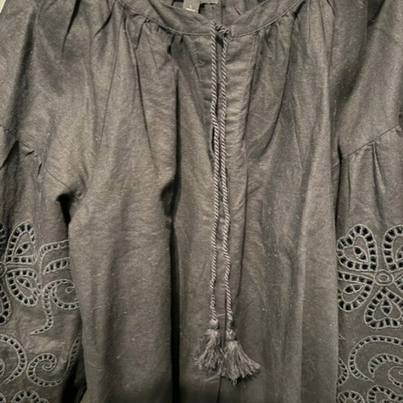 NWOT - Boho Embroidered Linen Bishop Sleeve Peasant Blouse - Picture 9 of 16